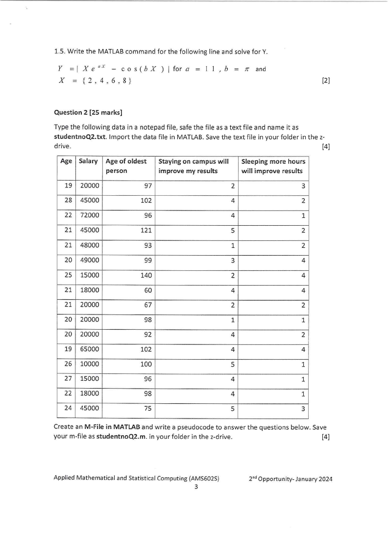 AMS602S - APPLIED MATHEMATICAL STATISTICAL - 2ND OPP - JANUARY 2024 ...