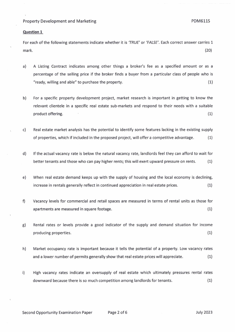 PDM611S PROPERTY DEVELOPMENT AND MARKETING 2ND OPP JULY 2023