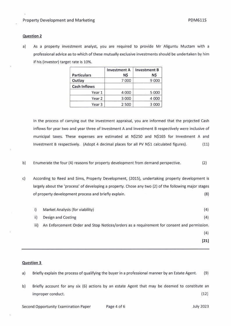 PDM611S PROPERTY DEVELOPMENT AND MARKETING 2ND OPP JULY 2023