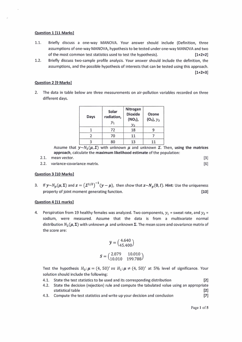 MVA802S - MULTIVARIATE ANALYSIS - 1ST OPP - NOV 2022 :: NUST past ...