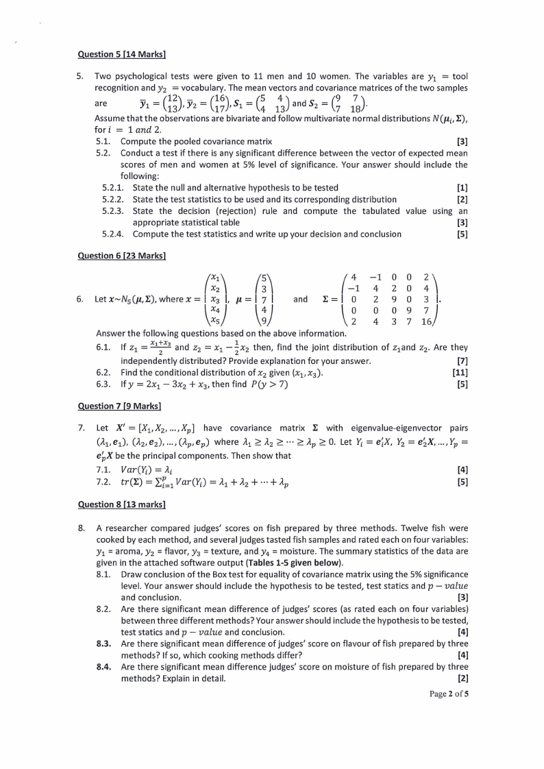 MVA802S - MULTIVARIATE ANALYSIS - 1ST OPP - NOV 2022 :: NUST past ...